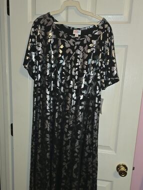 LuLaRoe Elegant Black Carly Dress with Silver Foil Accents